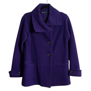 Jones New York Women's Wool Jacket Cardigan Knit Pockets Purple Size Small